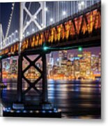 Bay Bridge And San Francisco By Night 11 Metal Print