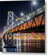 Bay Bridge And San Francisco By Night 17 Metal Print