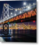 Bay Bridge And San Francisco By Night 3 Metal Print