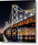 Bay Bridge And San Francisco By Night 8 Metal Print