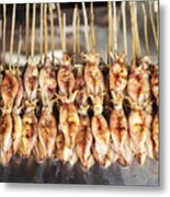 Bbq Asian Grilled Squid In Kep Market Cambodia Metal Print
