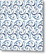 Beach House Indigo Star Swirl Scroll Pattern Metal Print