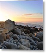 Beach Sunrise Over Rocks Metal Print