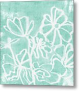 Beachglass And White Flowers 2- Art By Linda Woods Metal Print