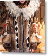 Beautiful Fashioned Coat With Wolverine Hood. Metal Print