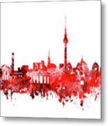 Berlin City Skyline Red Metal Print