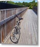 Bicycle On Bridge Metal Print