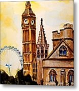 Big Ben And London Eye - Art By Dora Hathazi Mendes Metal Print