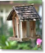 Bird Feeder In A Garden Metal Print