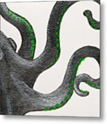 Black And Green Octopus Metal Print