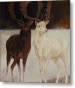 Black And White Fallow Deers Metal Print