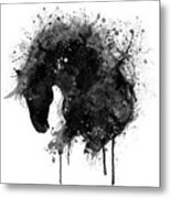 Black And White Horse Head Watercolor Silhouette Metal Print