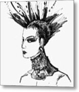 Black And White Punk Rock Girl Metal Print