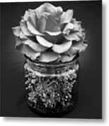 Black And White Rose Antique Mason Jar 2 Metal Print