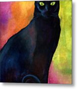 Black Cat 9 Watercolor Painting Metal Print