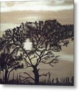 Black Silhouette Tree Metal Print