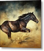 Black Stallion Horse Galloping Like A Devil Metal Print