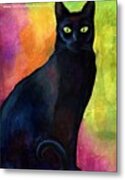 Black Watercolor Cat Painting By Metal Print
