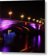 Blackfriars Bridge Illuminated In Purple Metal Print