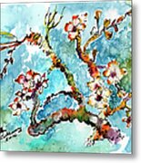 Blossoming Almond Tree Watercolor Metal Print