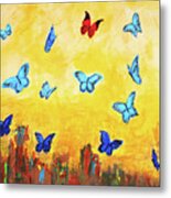 Blue And Red Butterflies Metal Print