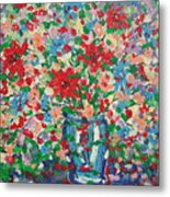 Blue And Red Flowers. Metal Print