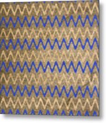 Blue And Tan Zigzag Stripes On Grungy Brown Burlap Illustration Metal Print