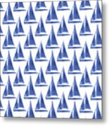 Blue and White Sailboats Pattern- Art by Linda Woods Metal Print