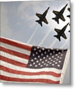 Blue Angels Soars Over Old Glory As They Perform The Delta Formation Metal Print