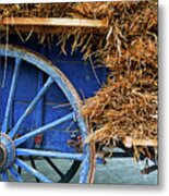 Blue Cart Full With Load Of Straw Metal Print