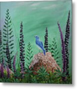 Blue Chickadee Standing On A Rock 2 Metal Print