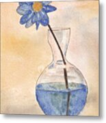 Blue Flower And Glass Vase Sketch Metal Print