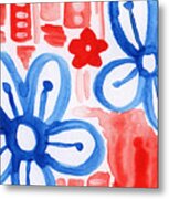 Blue Flowers- Floral Painting Metal Print