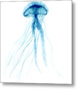 Blue Jellyfish Minimalist Painting Metal Print
