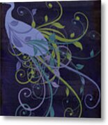 Blue Peacock Art Nouveau Metal Print