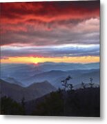 Blue Ridge Parkway Nc Waterrock Red Skies Sunset Metal Print