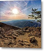 Blue Ridge Rocky Hilltop And Tree At Sunset Metal Print