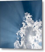 Blue Sky With White Clouds And  Sun Rays Metal Print