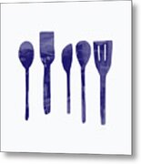 Blue Spoons- Art By Linda Woods Metal Print