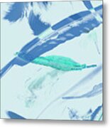 Blue Toned Artistic Feather Abstract Metal Print