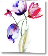 Blue Tulips Flowers With Wild Flowers Metal Print