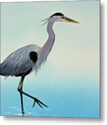 Blue Water Heron Watercolor Metal Print