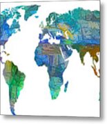 Blue World Transparent Map Metal Print