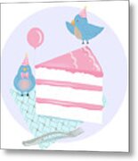 Bluebirds Love Birthday Cake Metal Print
