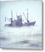 Boat In The Foggy Sea Metal Print
