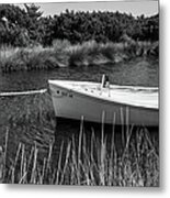 Boat On Pamlico Sound Ocracoke Island Outer Banks Bw Metal Print
