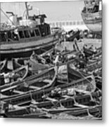 Boats Harbor Essaouira Bw Metal Print