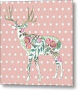 Boho Deer Silhouette Rose Floral Polka Dot Metal Print
