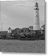 Boston And Graves Lighthouses In Monochrome Metal Print