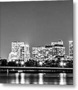 Boston Skyline At Night Black And White Panorama Picture Metal Print
